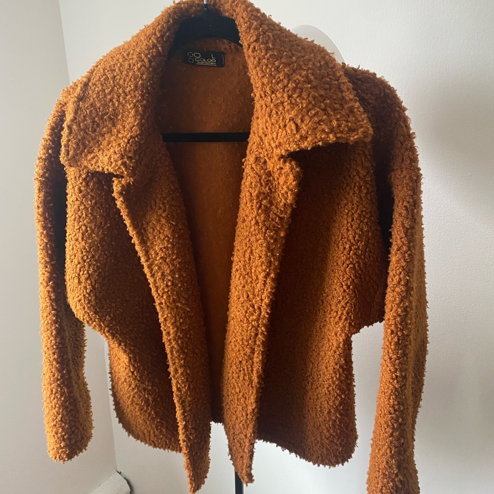 Women's Teddy Jacket in Rust - Cozy Open-Front Coat